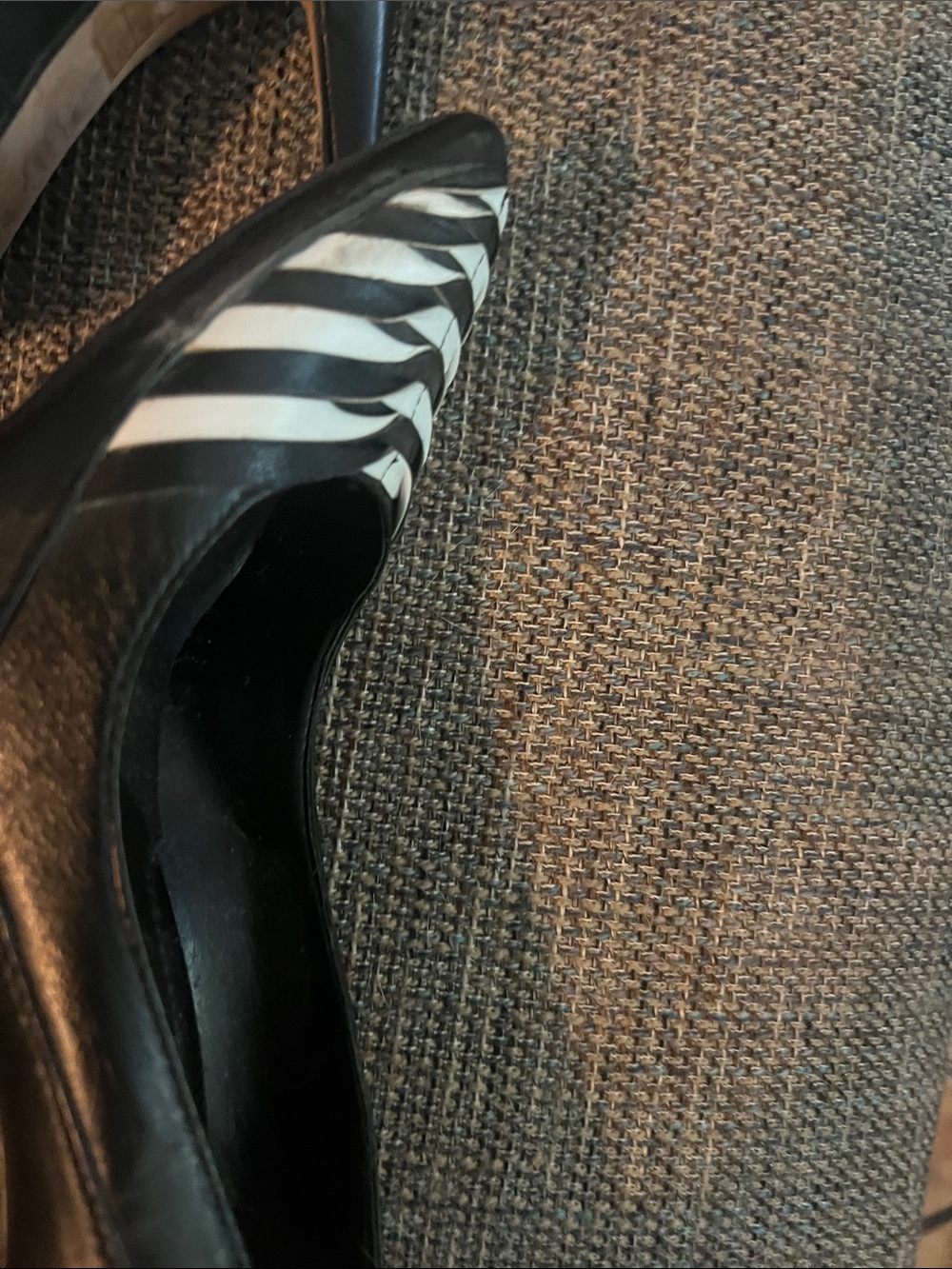 White House Black Market Black and White Striped Pointed Toe Pumps - Picture 7 of 8
